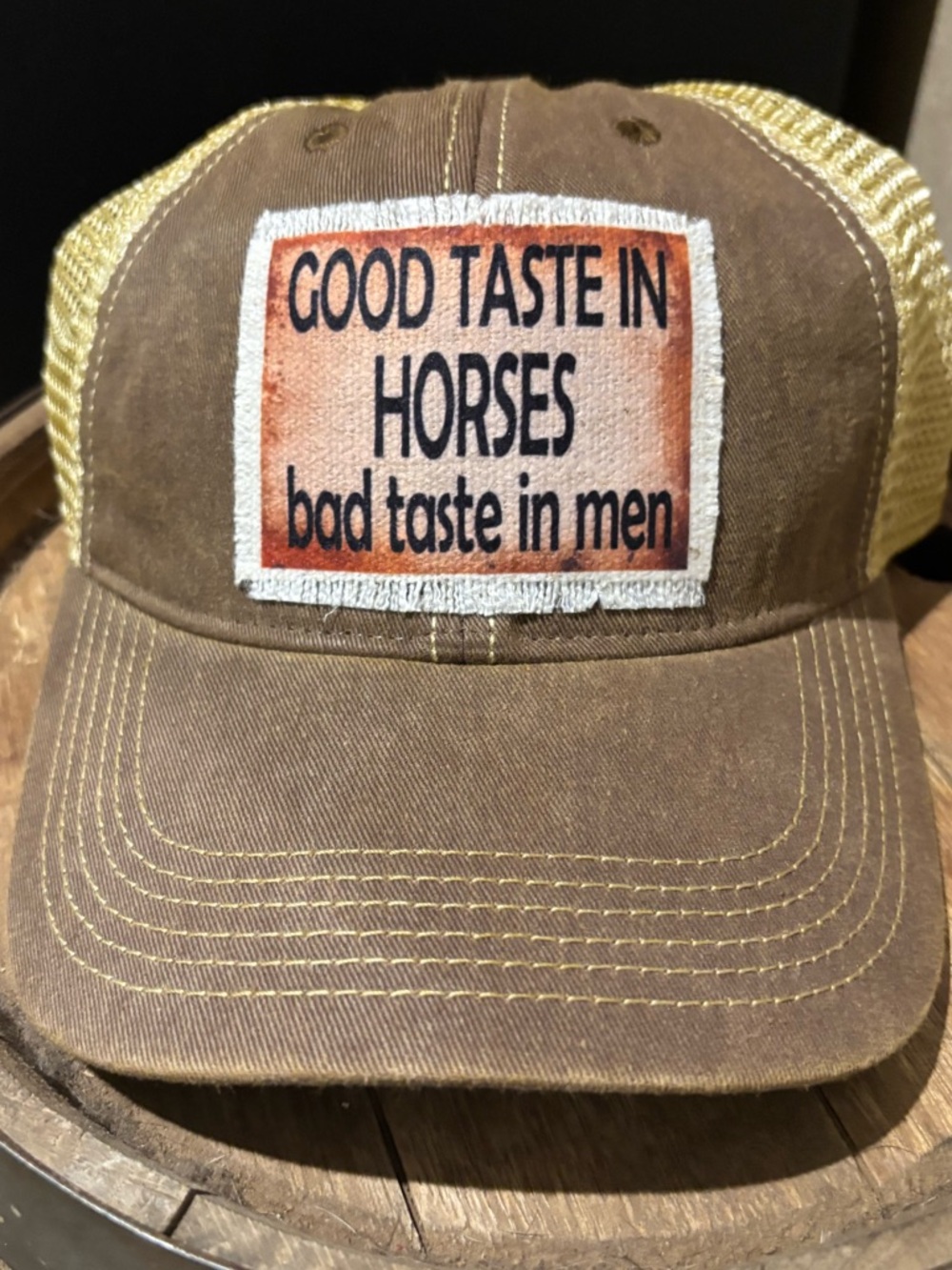 Brown Patch Trucker Hat with 'Good Taste in Horses' Patch